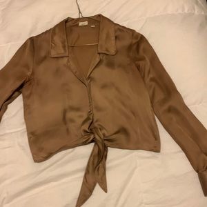 Gorgeous deep brown/gold chrome Wilfred blouse purchased from Aritzia